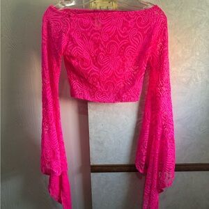 Vibrant Pink Lace Off-Shoulder Top